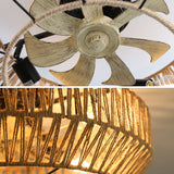 22" Caged Ceiling Fan With DC Motor, 6 Speeds Remote Control For Living Room - Rattan