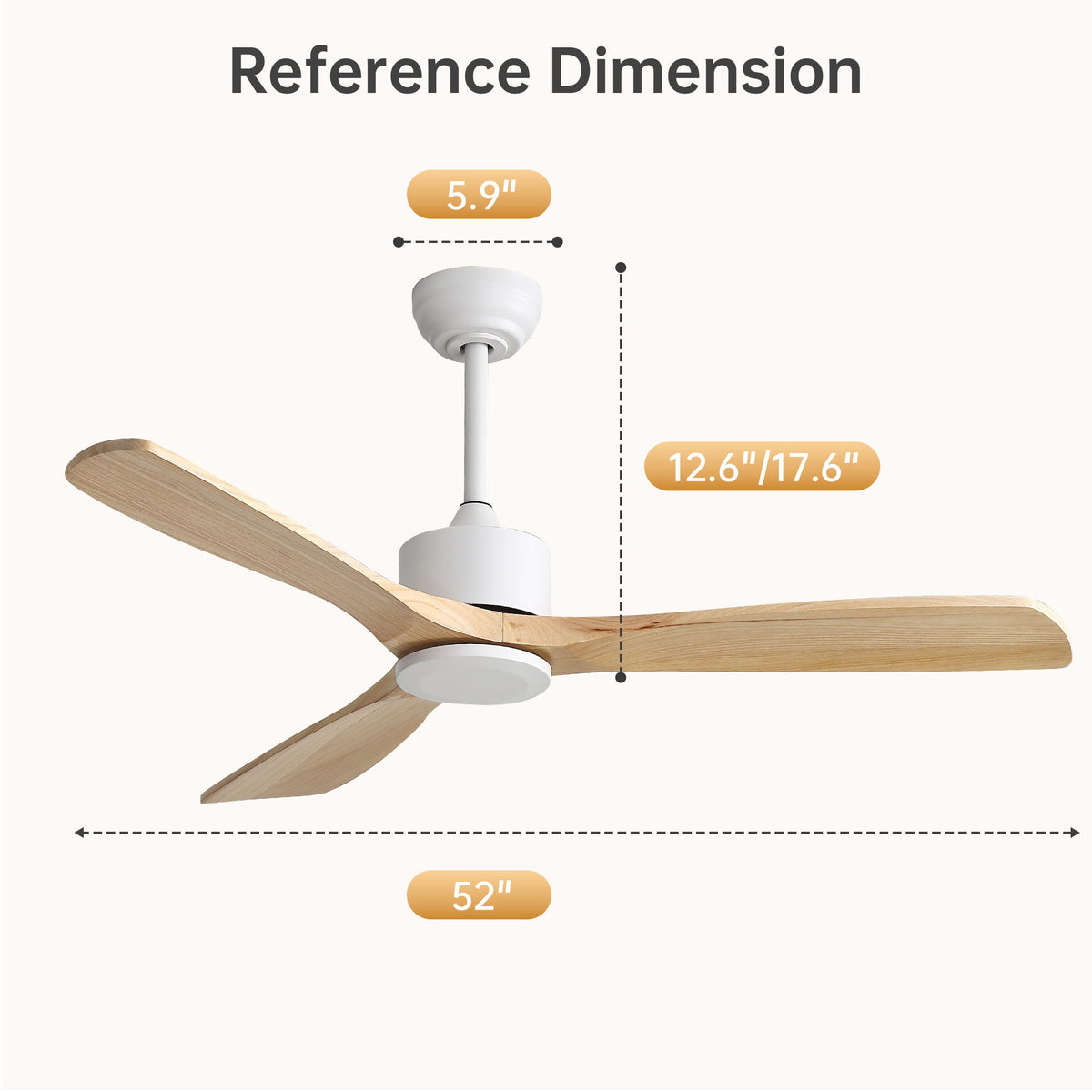52" All Ceiling Fan With DC Reversible Motor, 3 Blades