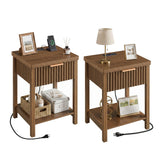 Nightstand, Bedside Table With Built In Charging Station (Set of 2) - Walnut