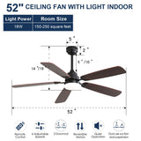 52" Ceiling Fan With LED Light, 6 Speed DC Motor, Remote Control - Matte Black