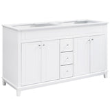 Bathroom Vanity Cabinet Only, 3 Drawers & 4 Doors & Double Layer Shelves - White