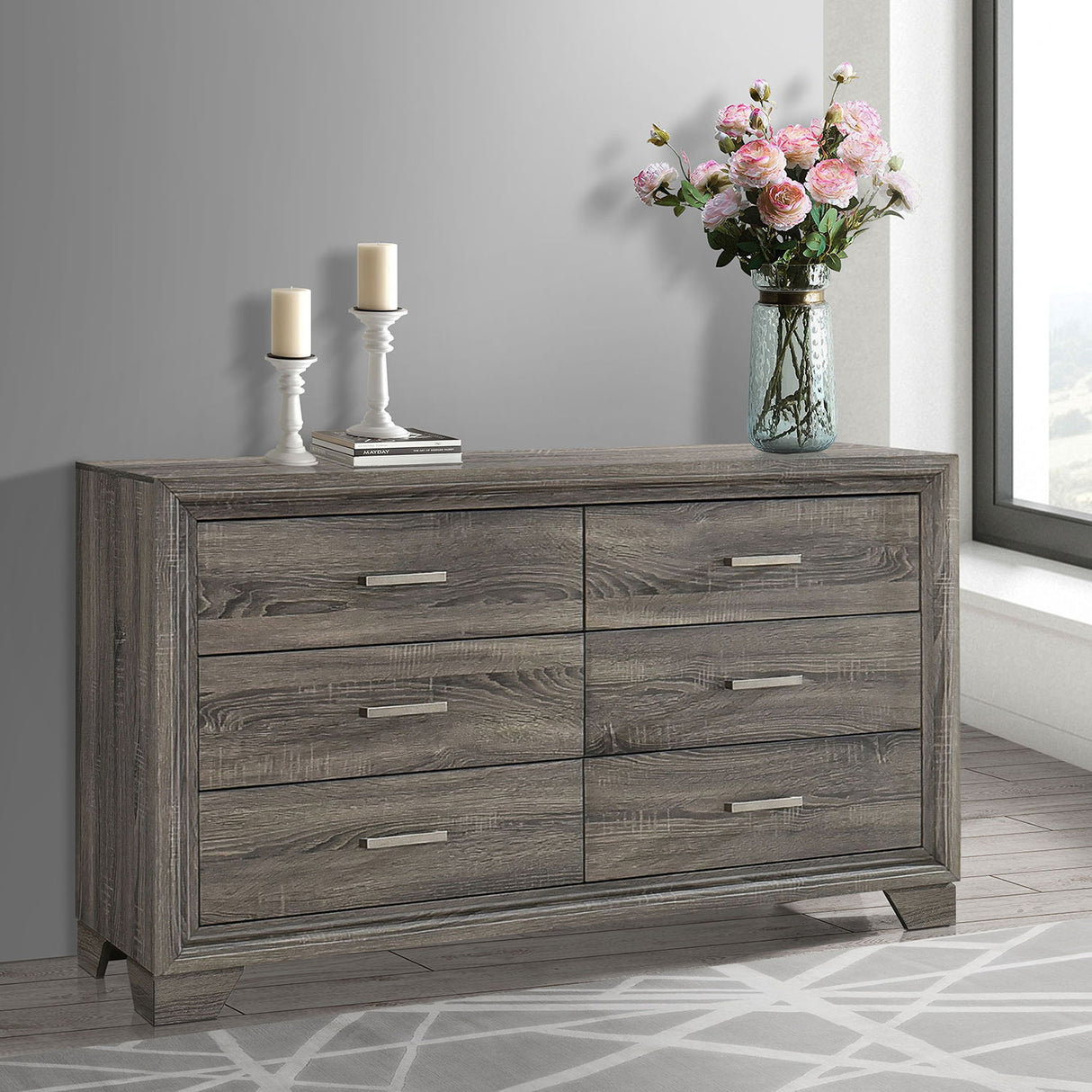 Funston - 6 Drawer Dresser Cabinet - Brown Oak