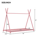 Metal House Platform Bed With Triangle Structure, Low Profile Design