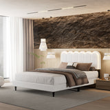 Queen Size Lambswool Petal Headboard Bed Frame With Ambient Light - White