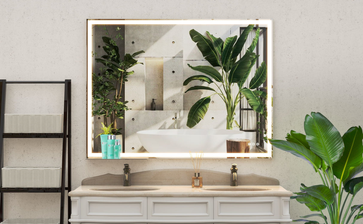 LED Bathroom Vanity Mirror Wall Mounted Adjustable / Warm / Natural Lights Anti-Fog Touch Switch With Memory Modern Smart Large Bathroom Mirrors