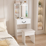 Modern Mini Dressing Table With Led-Lit Mirror & Hidden Storage, Adjustable Brightness Vanity Desk - White