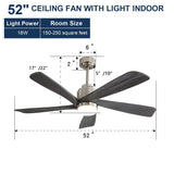 52" Ceiling Fan With Dimmable LED Light, 5 Blades, Reversible DC Motor - Nickel