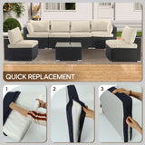Cushion Covers For 7 Piece Wicker Sectional Sofa, 14 Pack Seat And Back Slipcovers With Zipper