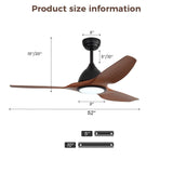 52" Smart Ceiling Fan, Dimmable 3 Color LED Light, Remote Control, Quiet Reversible DC Motor