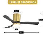 42" Ceiling Fan With Dimmable LED Light, DC Reversible Motor, 6 Speed Adjustable For Living Room - Gold / Black