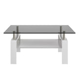 Modern Rectangular Coffee Table With Tempered Transparent Glass Top And Storage Shelf