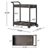 Resin Wicker Bar Cart With Metal Frame - Brown