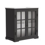Modern Bathroom Vanity With Ceramic Sink, Tempered Blurred Glass Doors