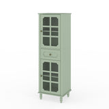 Storage Cabinet, Freestanding Curio Cabinet With Grid Doors & Drawer, Pantry Display Cabinet For Kitchen