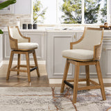 Bahama - Cane High Back Swivel Counter Stool With Recessed Arms Textured Weave - Taupe Beige