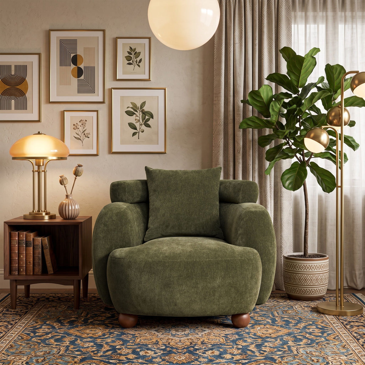 Clubchair, Bucket Chair, Decorative Sofa With Pillow, For Living Roon - Olive Green