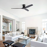 52" Ceiling Fan, No Light Flush Mount Low Profile 3 Blades With Remote Control