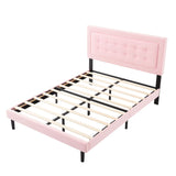 Queen Size, Upholstered Platform Bed With Slats - Pink