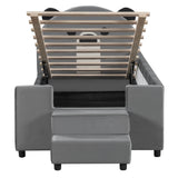 Upholstered Daybed With Bear Shaped Headboard, Hydraulic System And Breathable Fence