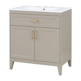 30" Bathroom Vanity With Sink Top, Soft Close Double Doors & Tip Out Drawer, Adjustable Interior Shelf, Door Mounted Organizers - Beige