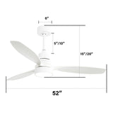 52" Ceiling Fan White 3 Blades Remote Control Reversible DC Motor With LED Light - Matte White
