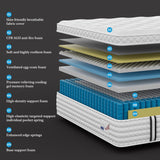 12" Hybrid Mattress, Memory Foam & Pocket Spring Bed, Medium Firm Comfort, Spine Support, Quiet & Breathable - White - King