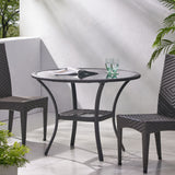 Bistro Table With Iron Frame And Glass Top - Gray