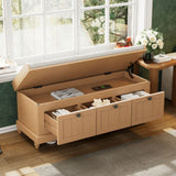 Shoe Bench With Cushion And 3 Drawers - Natural
