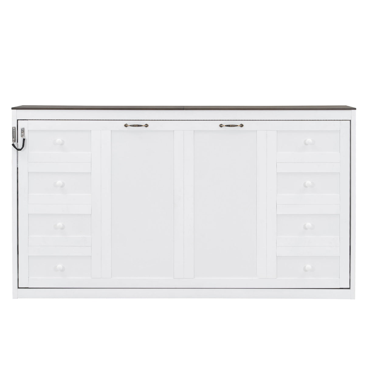 Murphy Bed With LED Light, Foldable Wall Bed Cabinet