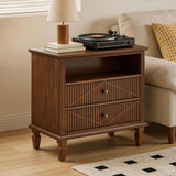 Nightstand With Charging Station, 2 Drawer Bedside Table - Walnut