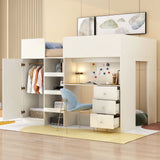 Loft Bed With Built In Wardrobe, Desk, Shelves, And Drawers