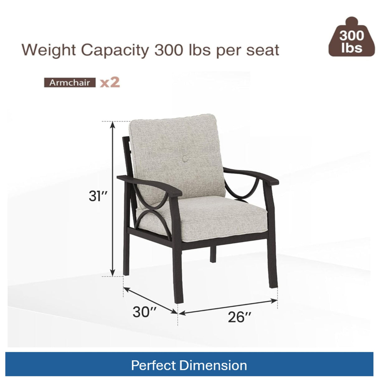 All-Weather Armchairs With Cushions, Modern Sculptural Design (Set of 2)
