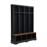 Hall Tree With 8 Hooks, Practical Entryway Bench With Open Compartments