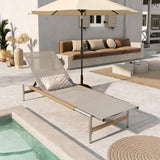 Hargrove - Outdoor Patio Aluminun Chaise Lounge, Outdoor Mesh Seat - Natural / Silver