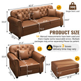 Upholstered Sofa With Nailhead Trim, Rolled Armrests With Ottoman