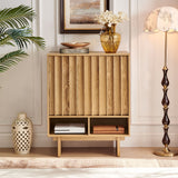 Sideboard Buffet Cabinet With Grille Slat Design With 3 Doors And Adjustable Shelves