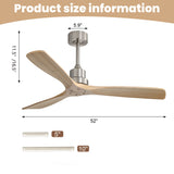 52" Smart DC Ceiling Fan With 3 Blades Reversible Silent Motor