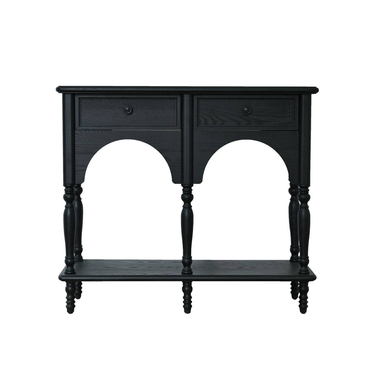 Accent Carved Console Table With Open Shelf And 2 Drawers For Living Room - Black
