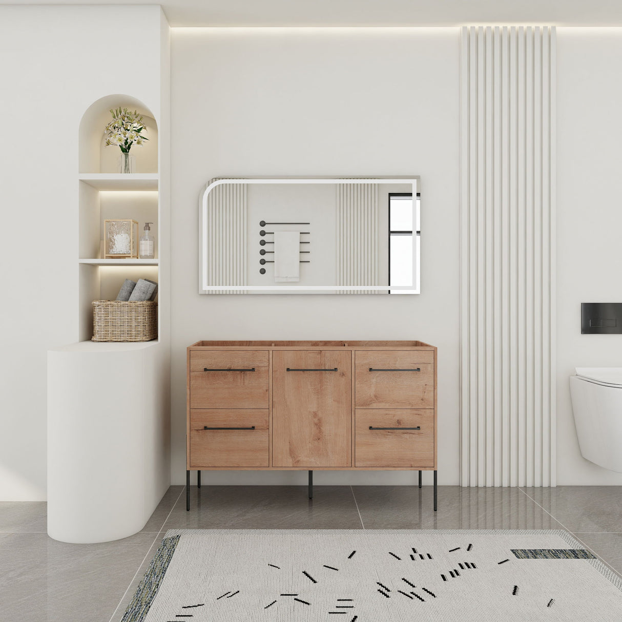 46" Freestanding Bathroom Vanity With Soft Close Doors And 4 Drawers, (Vanity Only) - Imitative Oak