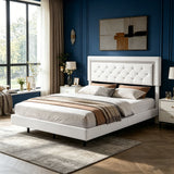 Platform Bed Frame With Adjustable Upholstered Headboard, RGB LED Lights, No Box Spring Needed