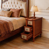 Narrow Side Table With 3 Drawers, Nightstand For Bedroom - Walnut