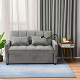 3 In 1 Convertible Sleeper Sofa Bed, Modern Fabric Futon Sofa Couch Pullout Bed, Adjustable Backrest With Three USB Ports, Two Side Pockets, Two Cup Holders And Swivel Phone Holder