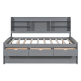 Captain Bed With Built In Bookshelves, 3 Storage Drawers, And Trundle