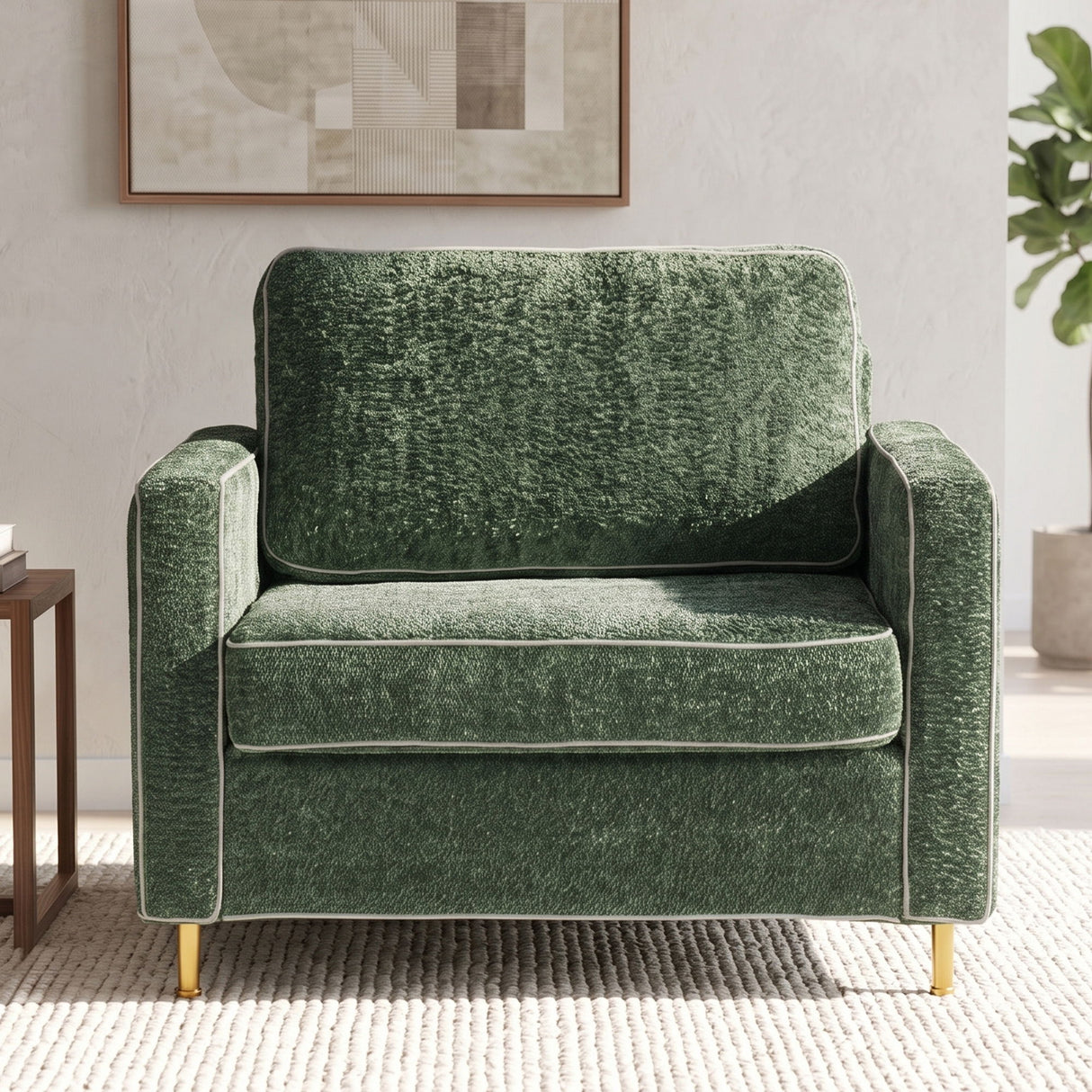 Accent Chair Upholstered Single Sofa With Square Arms, Sewn Pillow Back For Living Room