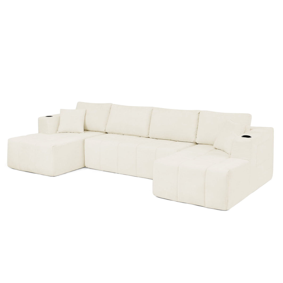 U - Shaped Sectional Sofa, Cup Holders & Side Pockets For Living Room