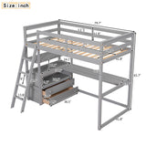 Modern Loft Bed With Built In Desk, Shelves, And 2 Drawers
