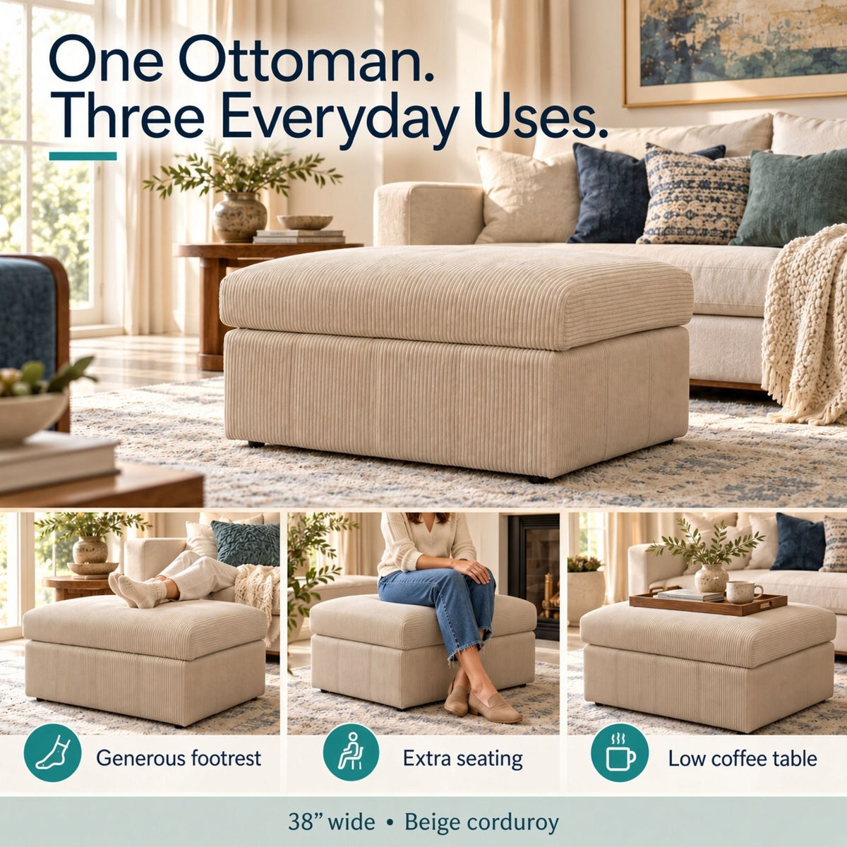 Oversized Ottoman Footrest, Living Room Accent