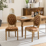 French Style Solid Wood Frame Antique Painting, Hand-Pulled Buckle Decoration Artificial Dining Chair With Nailhead Trim, Wood Legs