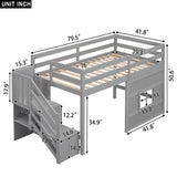 Loft Bed With Storage Staircase, Window & LED Light