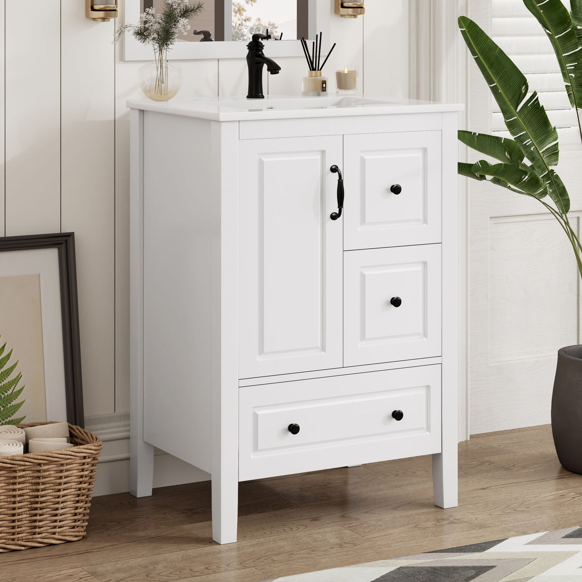 Freestanding Bathroom Vanity With Sink, Soft Closing Cabinet And Drawers - White
